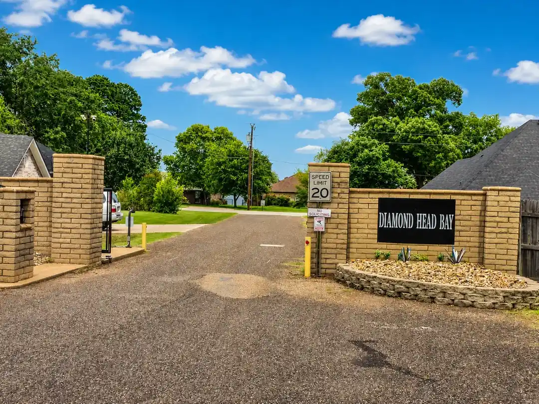 Gated entrance to Diamond Head Bay community on Lake Palestine near Frankston Texas