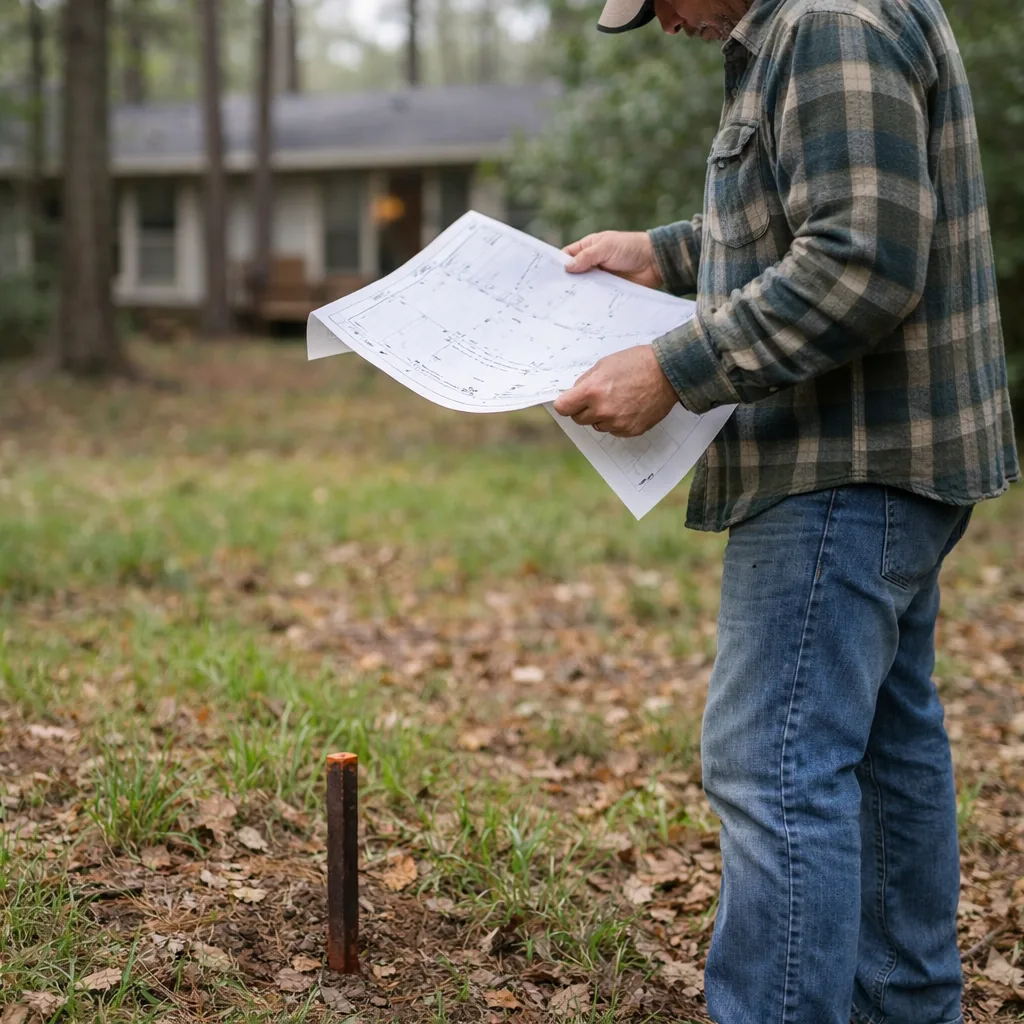 Property survey document over a Lake Palestine East Texas backdrop